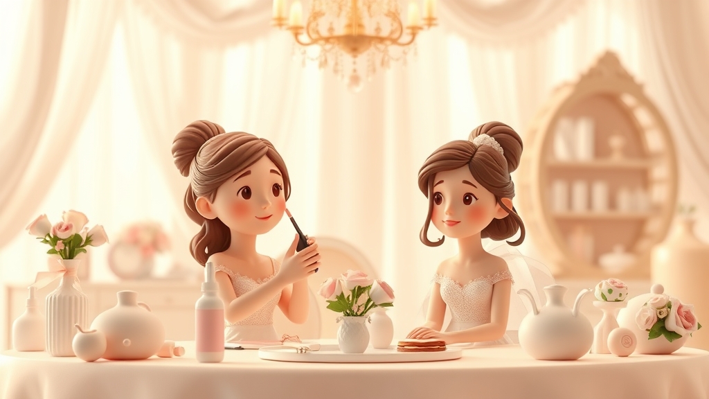 Ilustrație editorială 3D despre cum alegi make-up artistul și hairstylistul pentru ziua nunții