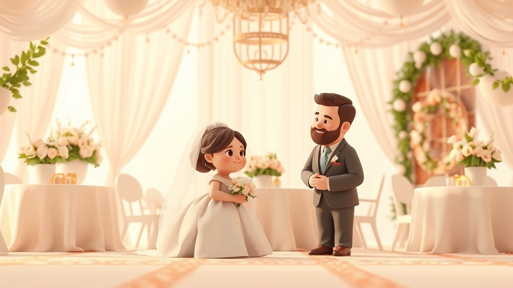 Ilustrație editorială 3D despre cum să aloci bugetul între rochie, locație și mâncare fără să depășești limita