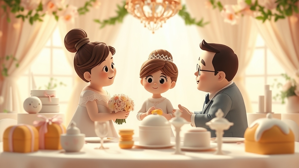 Ilustrație editorială 3D despre lista de invitați la nuntă: cum decizi pe cine chemi fără presiune